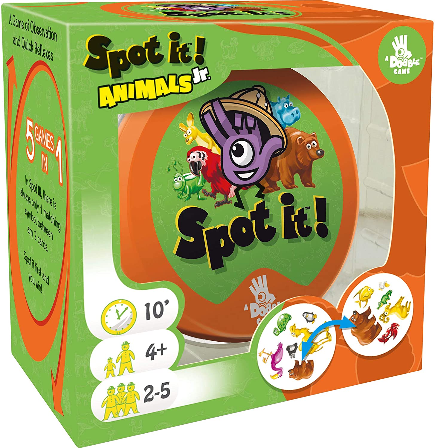 Spot It! Junior Animals Card Game,Game For Kids ,Preschool Age 4+ , 2 to 5 Players