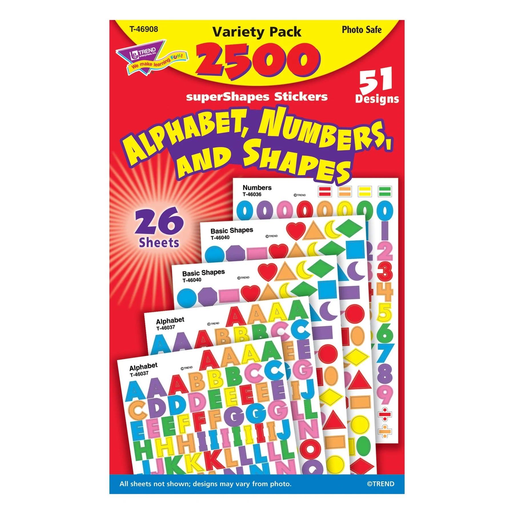 Trend Alphabet, Numbers, & Shapes SuperShapes Stickers Variety Pack (T-46908)
