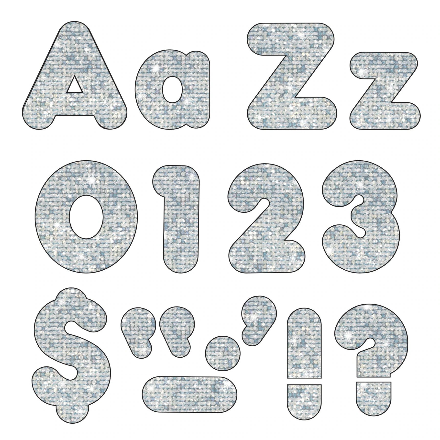 Trend Silver Sparkle 4-Inch Casual Uppercase / Lowercase Combo Pack Ready Letters (T79943)