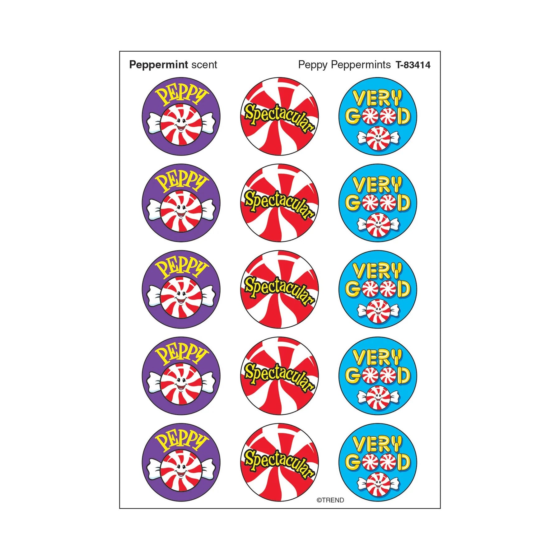 Trend Peppy Peppermints, Peppermint scent Scratch 'n Sniff Stinky Stickers® – Large Round (T-83414)