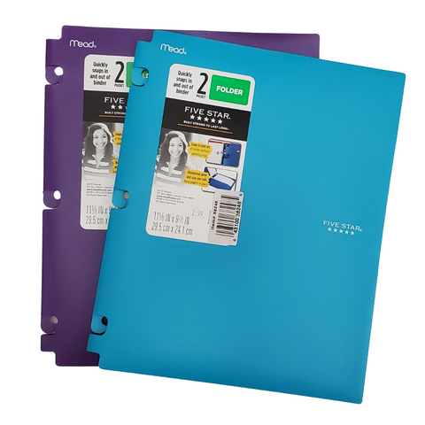 Five Star 2 Pocket Snap-In Plastic Folder, Assorted Colors (38248)(38250)