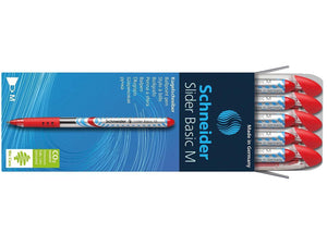 Schneider Slider M Ballpoint Pens, Red Ink, Made in Germany, Pack of 10, Med Ink (SCHN151102)
