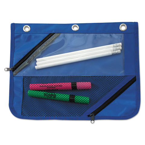 Advantus 2 Section, 3 Pocket Binder Pencil Pouch,11" x 9" (3 Pack)