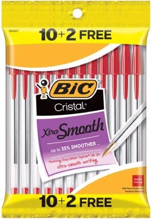 BIC Cristal Xtra Smooth Ball Pen, Medium Point (1.0 mm), Red, 12-Count (35507)