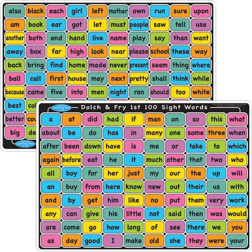 Ashley Smart Poly Learning Mat 12"x17", Double-Sided, Sight Words 1st & 2nd 100 ( ASH95005)