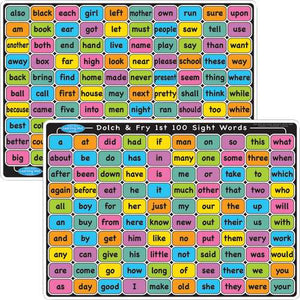 Ashley Smart Poly Learning Mat 12"x17", Double-Sided, Sight Words 1st & 2nd 100 ( ASH95005)
