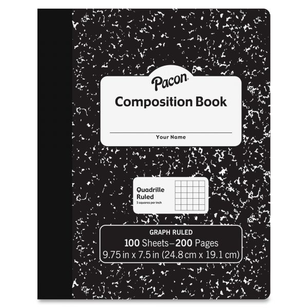 Pacon Black Marble Composition Book, Graph Ruled, 100 Sheets (PAC 37103)