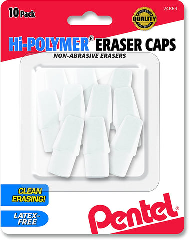 Pentel Hi-Polymer Eraser Caps, 10 Pack (ZEH02)