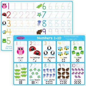Ashley Smart Poly Learning Mat 12"x17" Double-Sided, Numbers 1-10 ( ASH95023)