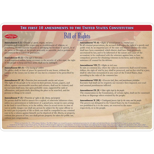 Ashley Smart Poly Laminated Learning Mat, Constitution Bill Of Rights (ASH95036)