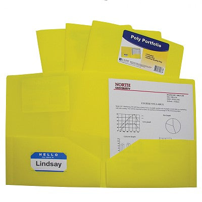 C-Line Poly Portfolio Folder, 2 Pockets, No Prongs Assorted Colors