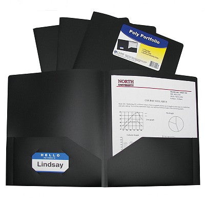 C-Line Poly Portfolio Folder, 2 Pockets, No Prongs Assorted Colors