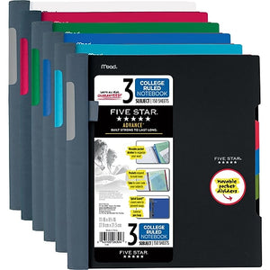 Five Star Advance Spiral 3 Subject Notebook, College Ruled, Assorted Colors (06324)