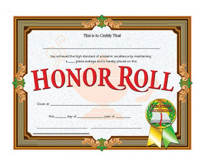 Flipside Honor Roll Certificate, 8.5" x 11" Pack of 30 (VA 612)
