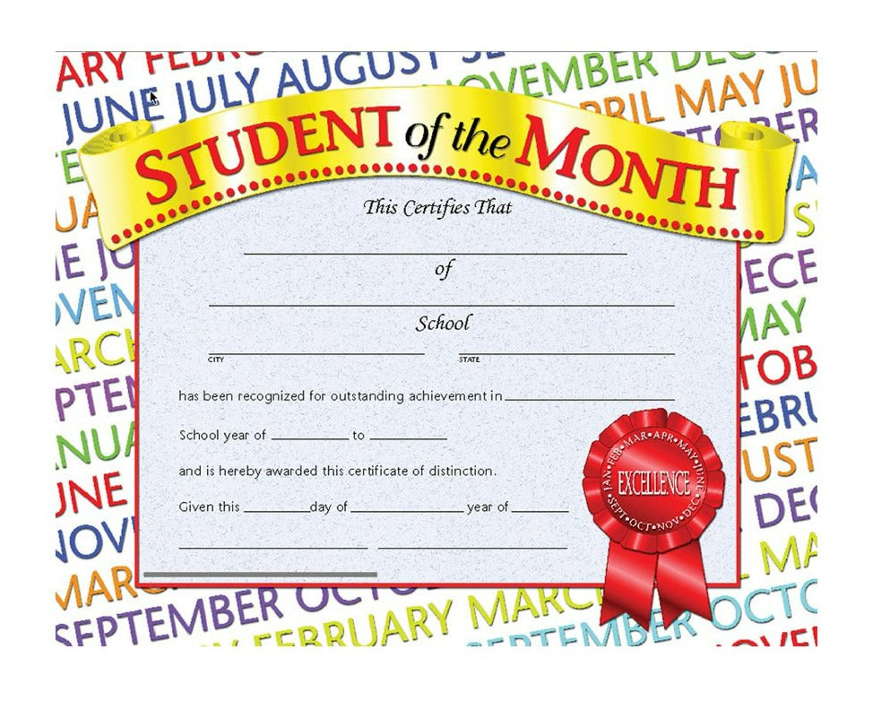 Flipside Student of the Month Certificate, 8.5" x 11" - Pack of 30 (VA 628)