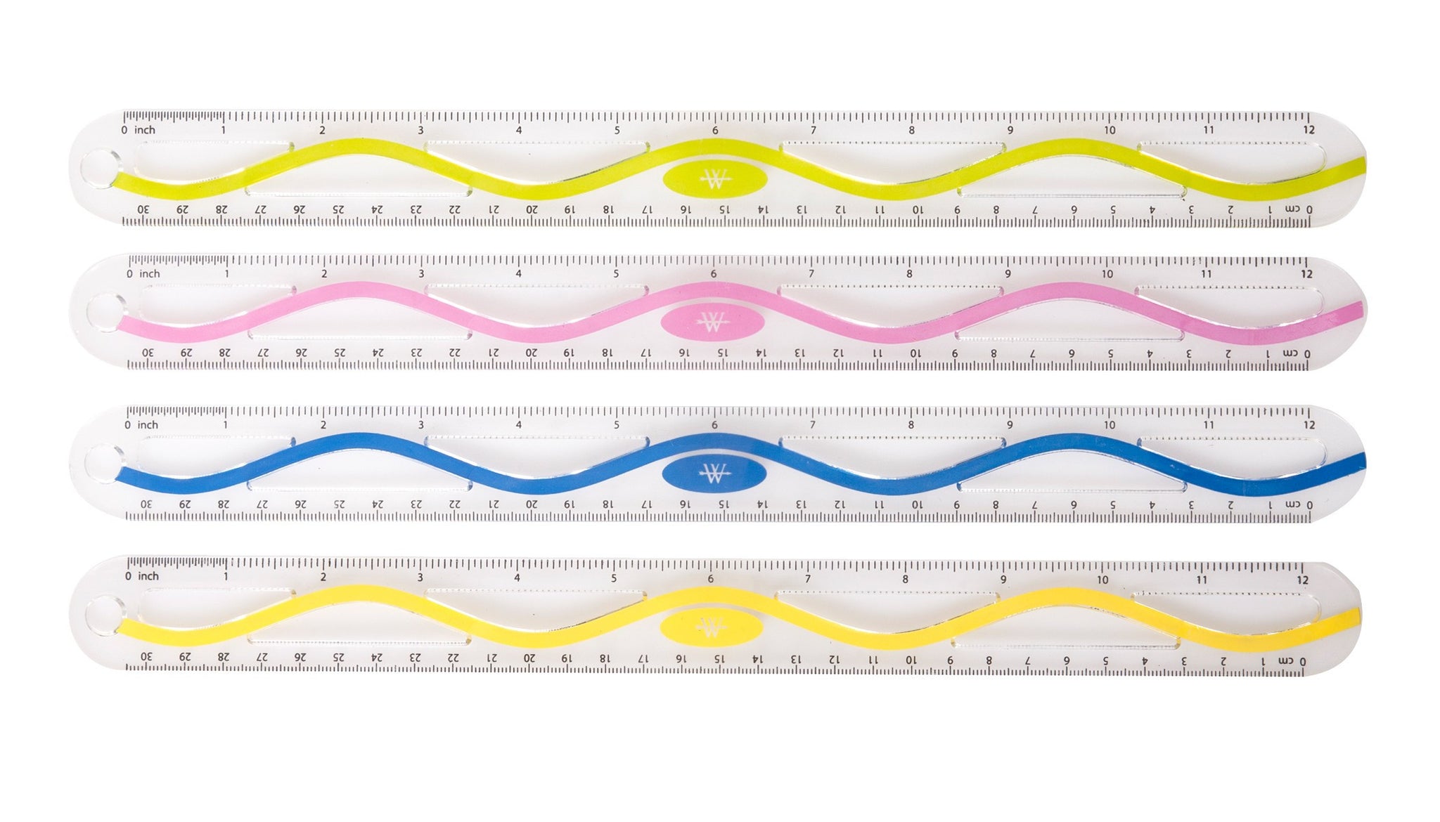 Westcott 12" Plastic Wave Ruler, Standard/Metric, 12" Length, Assorted Colors
